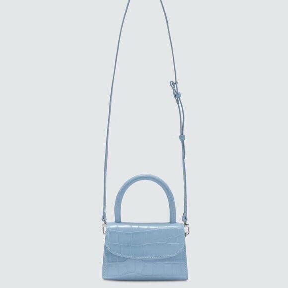 BY FAR Mini Croc-Embossed Leather Top Handle Bag (Sky Blue) - Picture 8 of 8